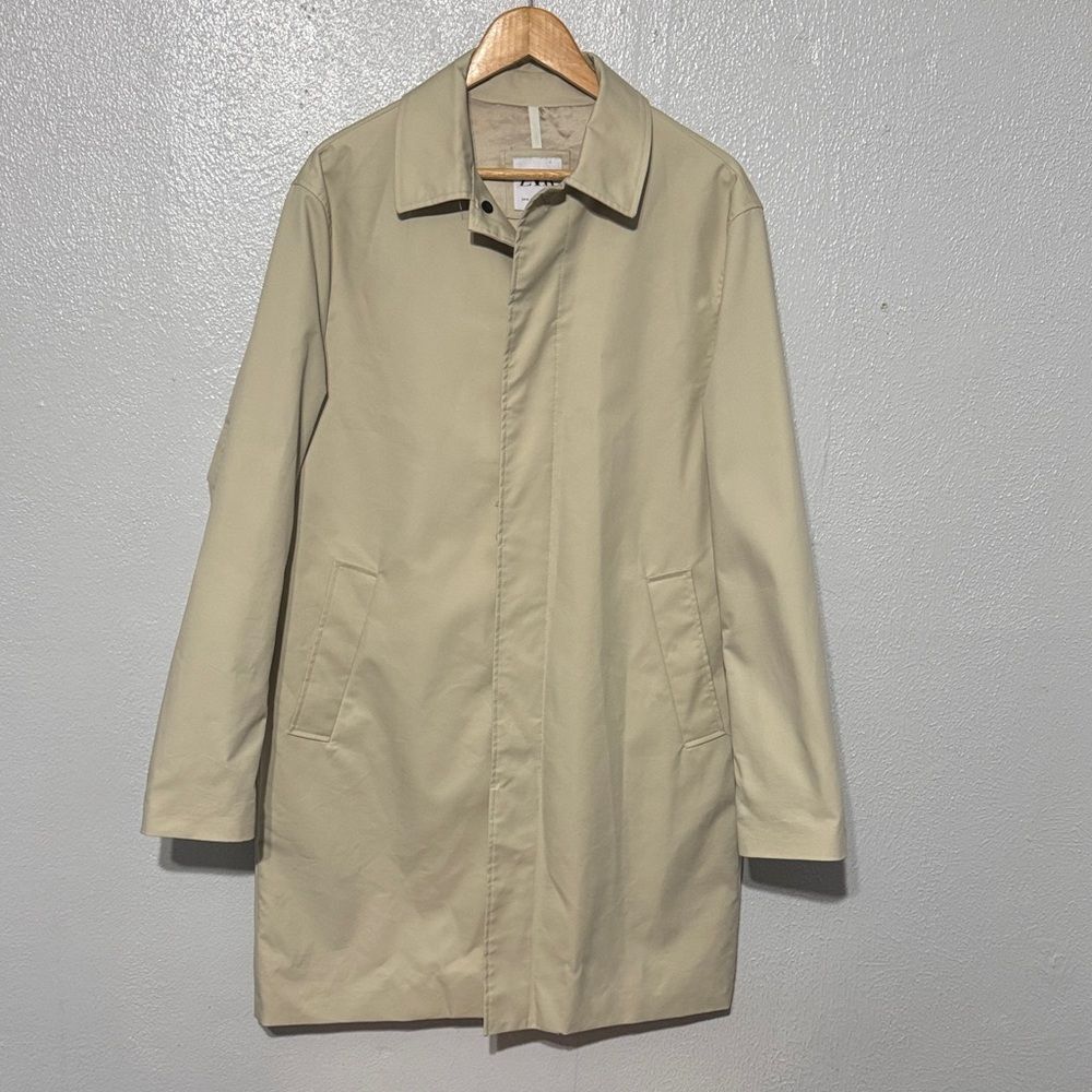 Zara Man Khaki Tan Single Breasted Trench Coat Car Mac Rain Jacket Minimalist M